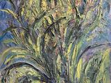 une peinture à l'huile représentant un vase avec des fleurs sur une table