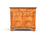 an antique chest of drawers with a marble top on a white background