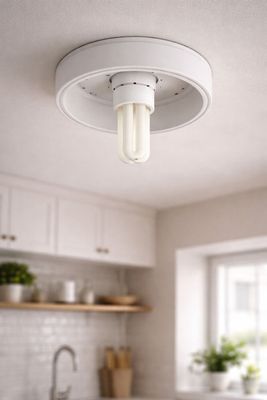 une lampe fixée au plafond de la cuisine