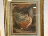 painting of a woman sitting on a chair in front of a mirror