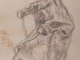 dessin représentant une vache couchée sur le dos, une bouteille de vin à la bouche