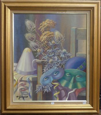 une peinture représentant un vase de fleurs sur une table