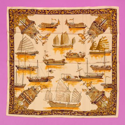 an image of a silk scarf with boats on it