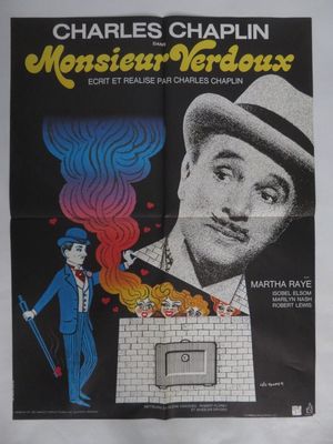 une vieille affiche de cinéma représentant un homme coiffé d'un chapeau et d'un haut-de-forme