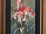 tableau représentant un homme à vélo avec des fleurs dans un vase