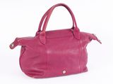 pink leather handbag on a white background