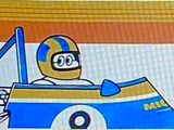 un dessin représentant un homme au volant d'une voiture de course