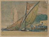 une peinture d'un voilier sur l'eau