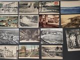 several old postcards of old photos of a town and a river