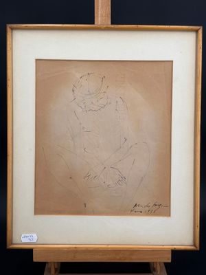 une vieille photo représentant le dessin d'un homme assis sur une chaise