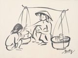 un dessin représentant une femme et un enfant sur une balance
