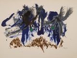 an image of a painting with blue and brown paint on a white background