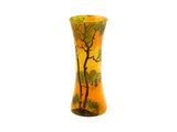 a vase with a painting on it on a white background