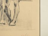 drawing of a man standing in front of a window with a dog