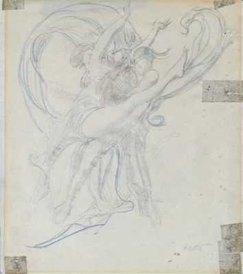 un vieux dessin représentant une femme tenant un oiseau dans la main