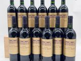 six bouteilles de vin rouge sont alignées