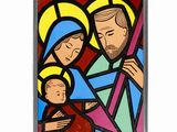 a picture of a stained glass picture of the holy family