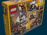 a box of legos with a pirate ship inside of it