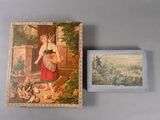 a picture of a painting on the wall next to a picture of a woman