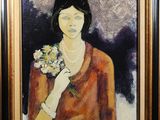 painting of a woman with a bouquet of flowers in her hand