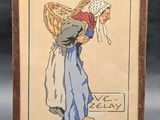 an old picture of a woman carrying a basket on her head