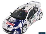 an image of a white car with blue and white graphics on it