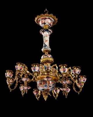 an image of a chandelier made of porcelain and gold