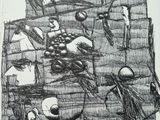 drawing of a drawing of a kitchen with a lot of food
