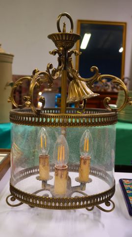 Lanterne en bronze et verre, 3 bras de lumière