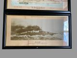 two framed pictures of a ship and a boat on a wall
