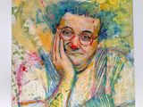 a painting of a man with glasses on his face