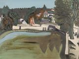 un tableau représentant un cheval debout sur un pont