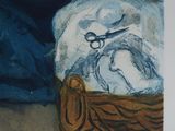 a painting of a basket with a pair of scissors in it