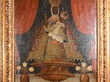 an image of a painting of a woman holding a child on a throne