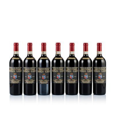 six bottles of red wine lined up in a row