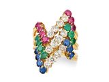 une bague sertie de saphirs multicolores, d'émeraudes et de diamants