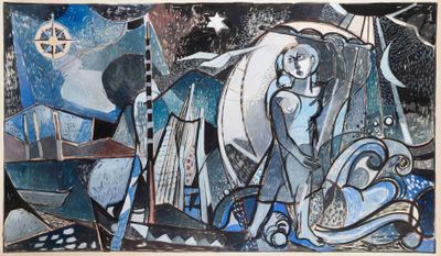 une image représentant un tableau où l'on voit une femme et un homme sur un bateau