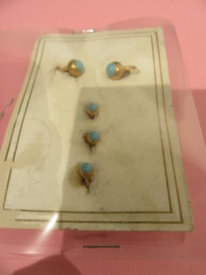 une photo d'une vitrine contenant une paire de boucles d'oreilles