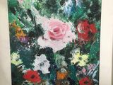 une peinture à l'huile représentant un bouquet de fleurs dans un cadre doré
