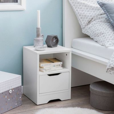 Chevet 1 tiroir 1 niche GRACIEN - blanc - 31x31x43 cm- retou…