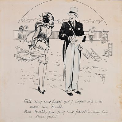 dessin représentant un homme et une femme debout dans un parc