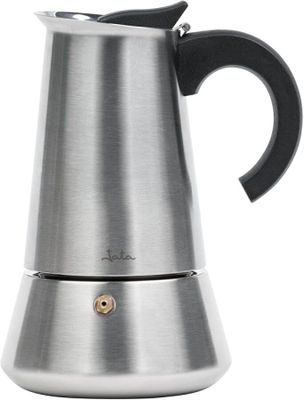 une image représentant une cafetière en acier inoxydable sur fond blanc