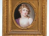 a painting of a woman in a purple dress in a gold frame