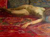 un tableau représentant une femme nue allongée sur un canapé