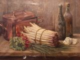 un tableau représentant un bouquet d'asperges posé sur une table