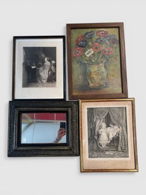 LOT comprenant 2 gravures, un miroir rectangulaire et une pièce encadr - Photo 1