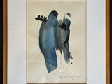 painting of a blue bird on a white background in a wooden frame