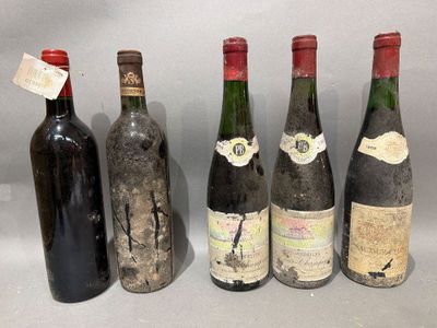 six bottles of wine are lined up on a table