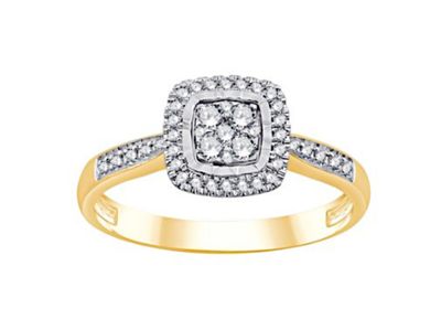 Bague de fiançailles en or jaune 14 carats, sertie d'un diamant de 1/4 carat (poids total des diamants) avec monture « halo »