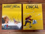 deux livres posés sur une table en bois, avec un dessin représentant un homme et une femme